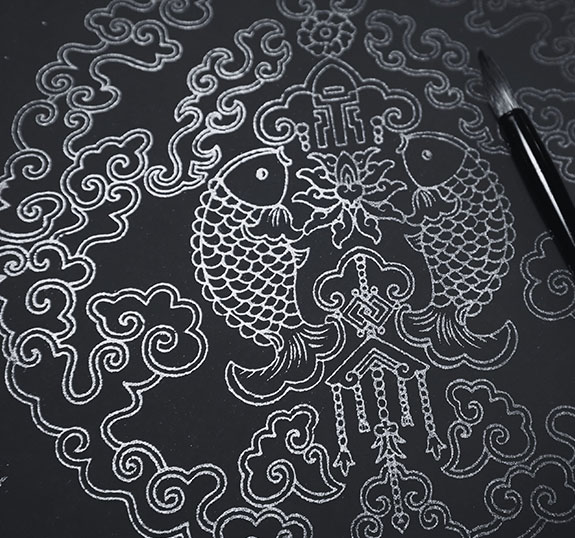 about-1 A fish drawing on a black background.